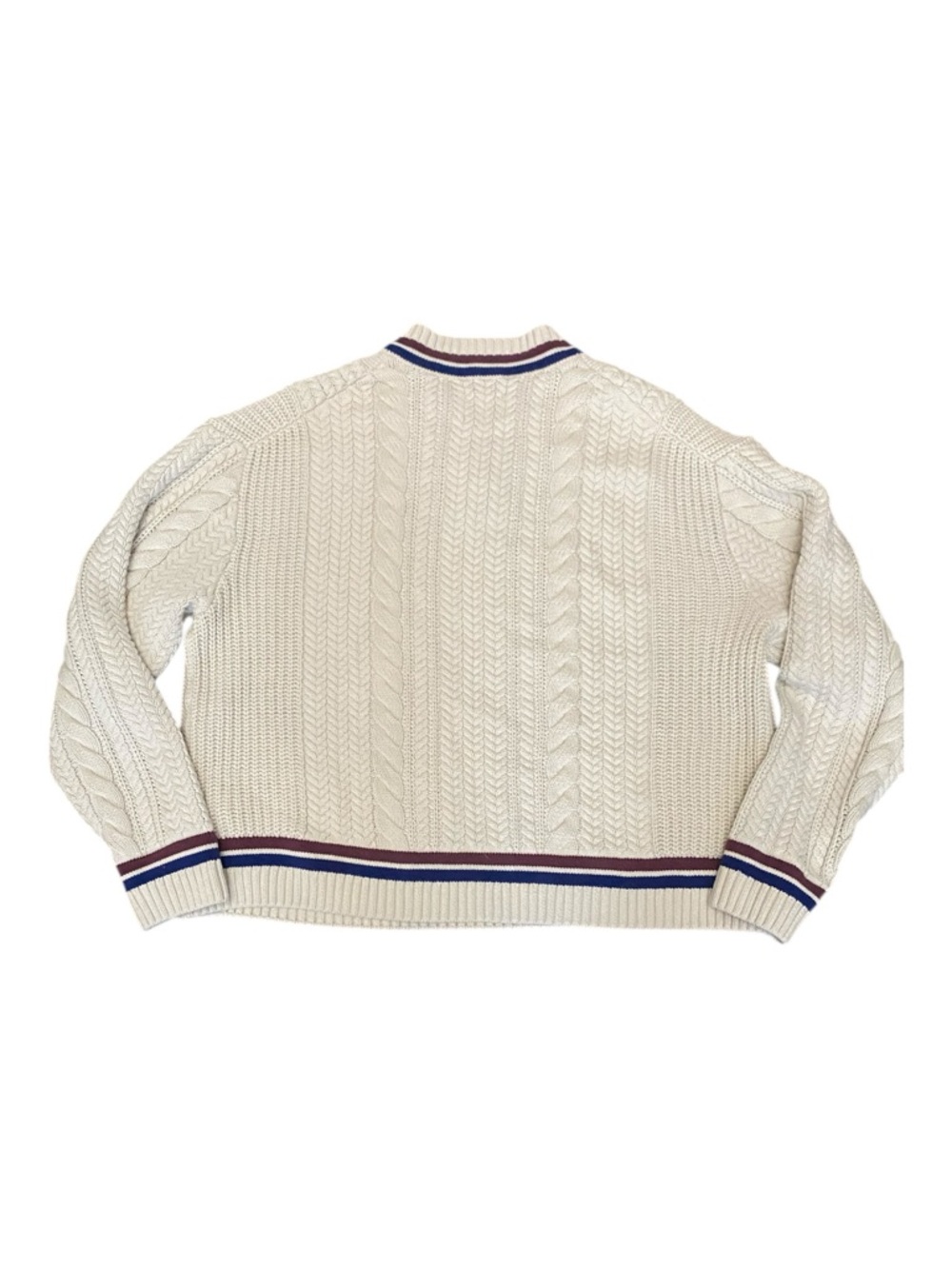 Abercrombie Fitch Mens V-Neck Striped Cable Knit Sweater Beige Preppy - Picture 6 of 6